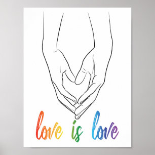 Affiche Love is Love Holding Hands Heart Line Art Pride Po