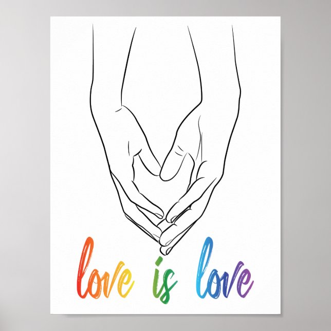 Affiche Love is Love Holding Hands Heart Line Art Pride Po (Devant)