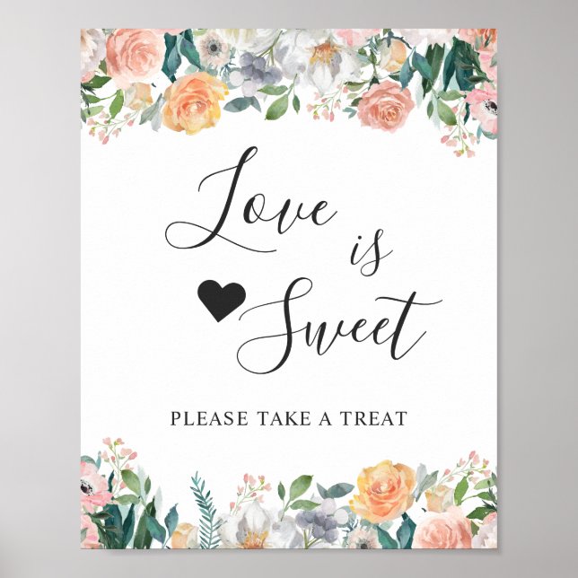 Affiche Love is Sweet Dessert Bar Jardin Rose Floral (Devant)