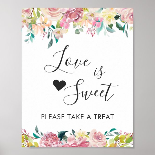Affiche Love is Sweet Dessert Bar Pastel Blush Floral (Devant)