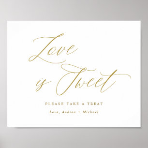 Affiche Love is Sweet Gold Mariage Signer Élégant Script