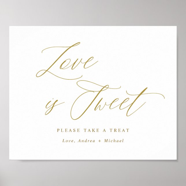 Affiche Love is Sweet Gold Mariage Signer Élégant Script (Devant)