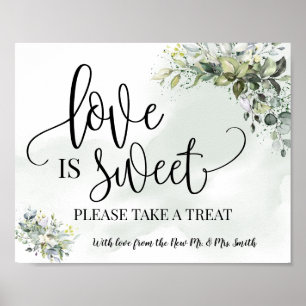 Affiche Love is Sweet table de dessert de mariage eucalypt