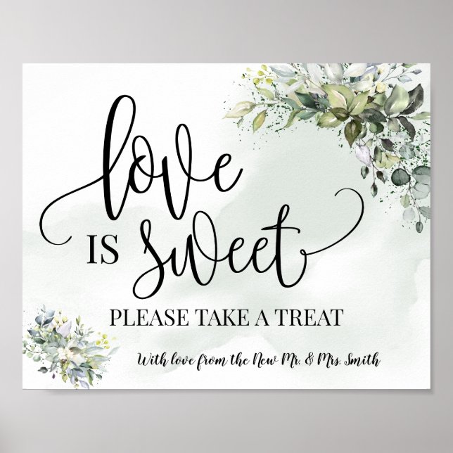 Affiche Love is Sweet table de dessert de mariage eucalypt (Devant)
