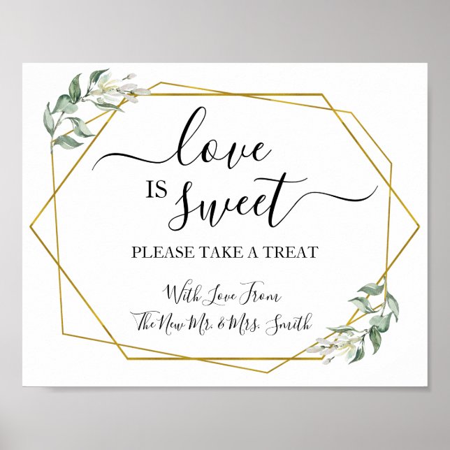 Affiche Love is Sweet table de dessert verdure or mariage (Devant)