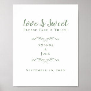 Affiche Love Is Sweet Treat Élégant Cadeau de Mariage Vert