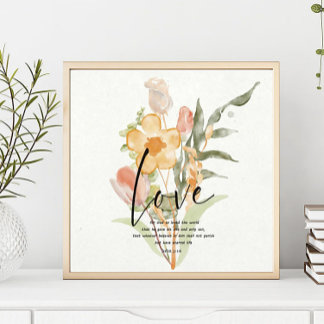 Affiche Love-John 3:16 orange floral