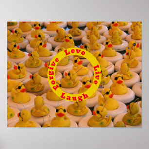 Affiche Love Laugh Live Rubber Ducks Mots Inspirationnels