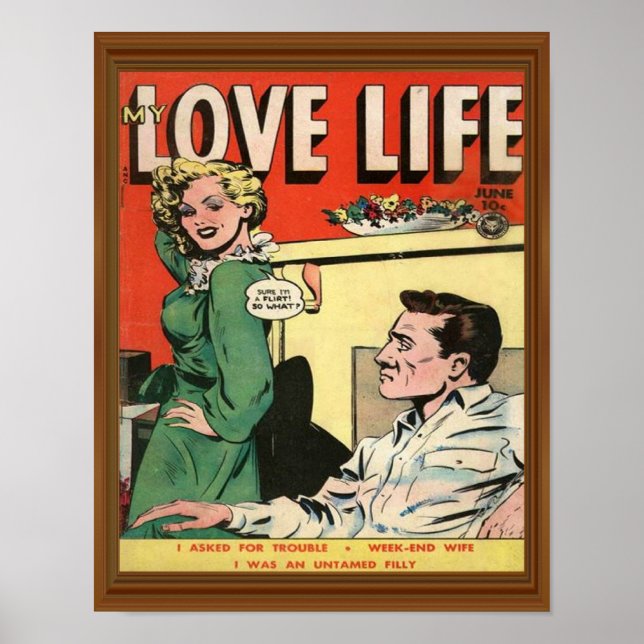 Affiche Love Life Flirt Romance Illustration comique Retro (Devant)