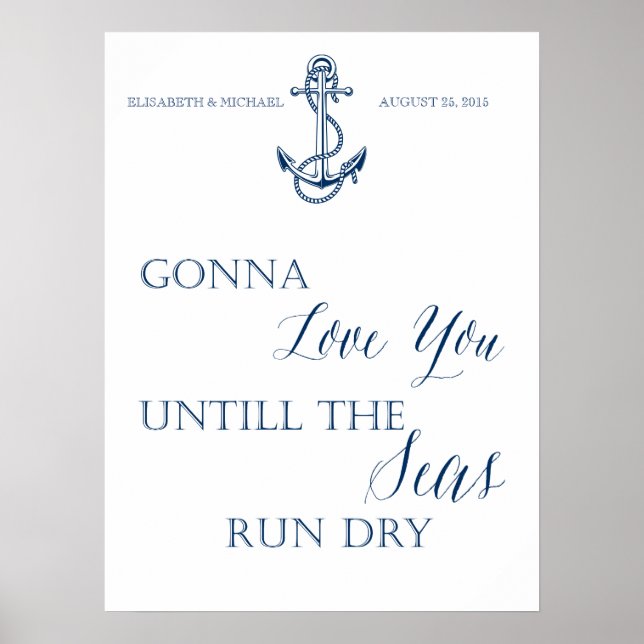 Affiche Love Mariage ou Anniversaire, style nautique (Devant)