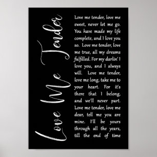 Affiche Love Me Tender Black Script Chanson Lyrique Impres