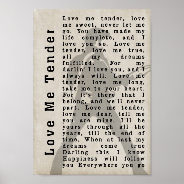 Affiche Love Me Tender Pose Shadow Song Lyric Print (Devant)