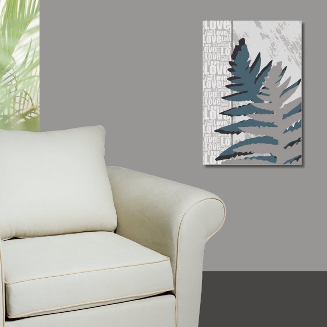 Affiche Love Nature Stylisé Grey Feuilles (Love Nature Stylized Gray Fern Leaves Poster)