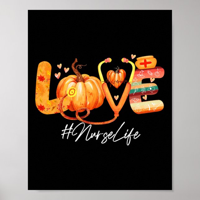 Affiche Love Nurse Life Citrouille Automne Automne Thanksg (Devant)