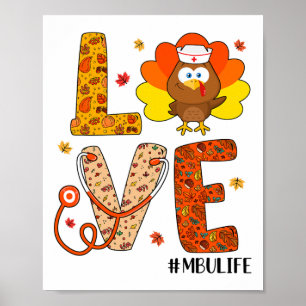 Affiche Love Nurse Life Fall Mbu Nurse Turkey Thanksgiving