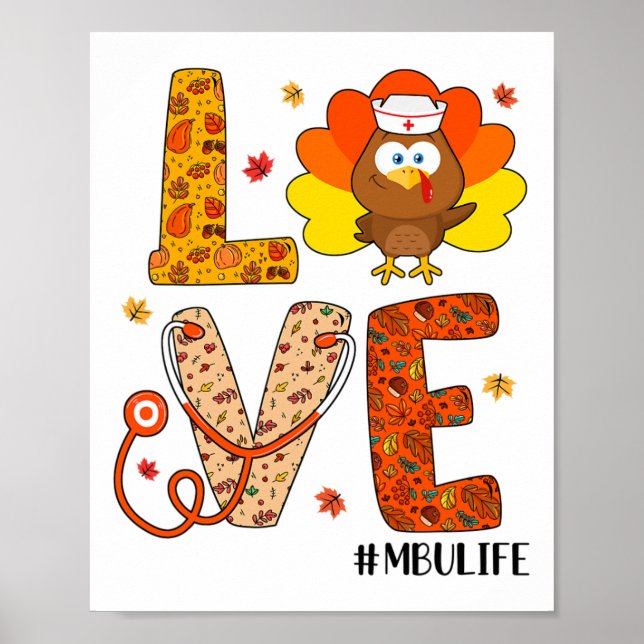 Affiche Love Nurse Life Fall Mbu Nurse Turkey Thanksgiving (Devant)