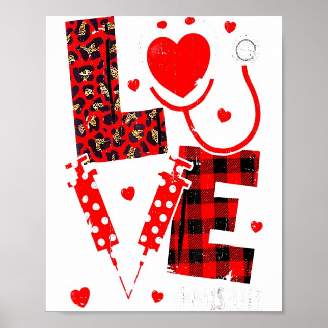 Affiche Love Nurse Life Valentine Day Leopard Plaid Red He (Devant)