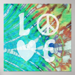Affiche Love Peace Abstrait Hippie Boho Turquoise Batik Ti