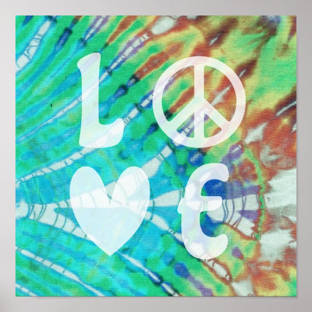 Affiche Love Peace Abstrait Hippie Boho Turquoise Batik Ti (Devant)
