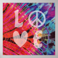 Love Peace Abstraite Hippie rose Batik Tie Dye