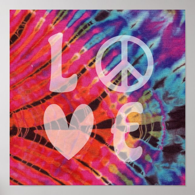 Affiche Love Peace Abstraite Hippie rose Batik Tie Dye (Devant)