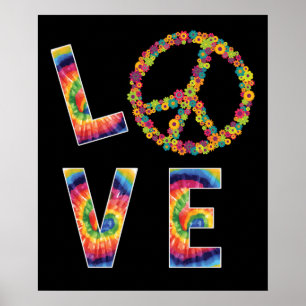 Affiche LOVE Peace HIPPIE Costume Cravate Die 60s les anné