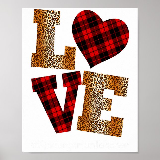 Affiche Love Plaid Red Leopard Kindergarten Teacher Valent (Devant)