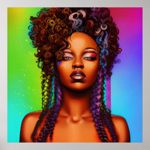 Affiche Love Queen Rainbow Cute Cheveux Black Melanin Afro