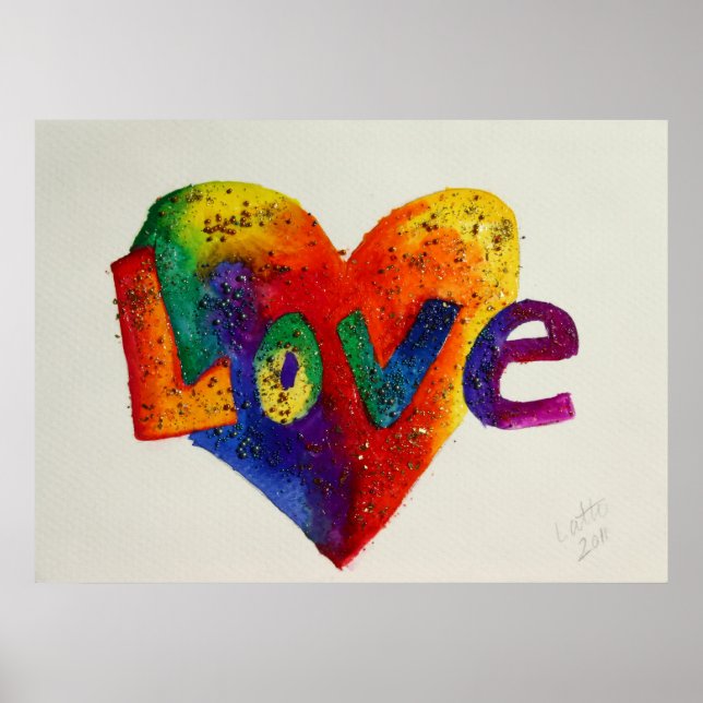 Affiche Love Rainbow Heart Parties scintillant peinture po (Devant)
