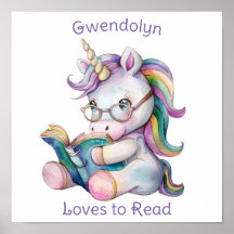 Love Reading Cute Unicorn Eyeglass Purple Text