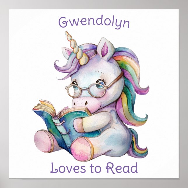 Affiche Love Reading Cute Unicorn Eyeglass Purple Text (Devant)
