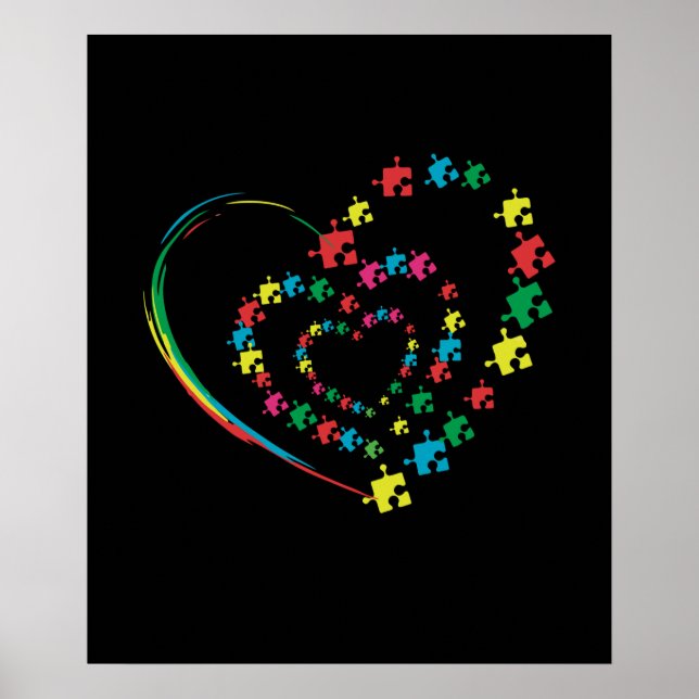 Affiche Love Ruban Coeur Puzzle Sensibilisation sur l'auti (Devant)