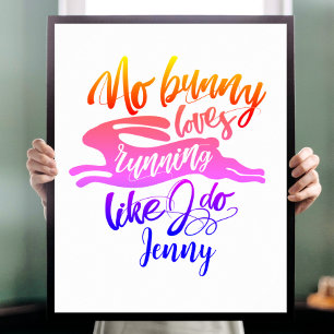 Affiche Love Run Motivation Rainbow Bunny Typographie
