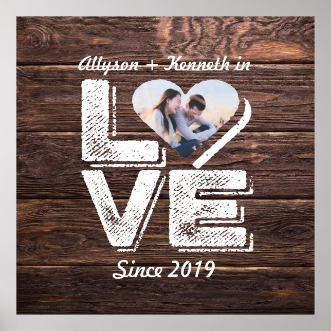 Affiche Love Rustic Woodland Photo Heart Frame monogram (Devant)