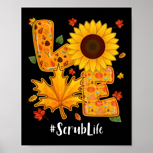 Affiche Love Scrub Nurse Life Thanksgiving Automne Carte d (Devant)