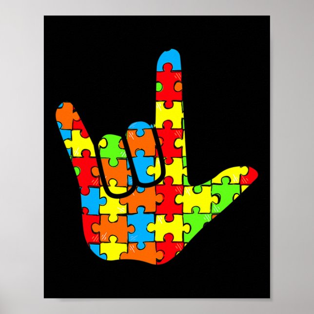 Affiche Love Sign Language Autism Cadeau de sensibilisatio (Devant)
