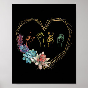 Affiche Love Sign Language Floral Heart Asl Valentines Day