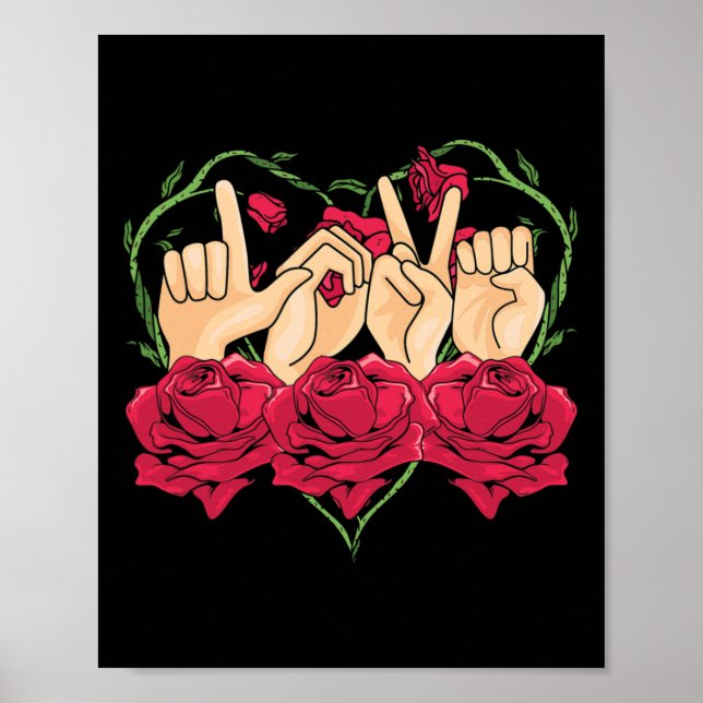 Affiche Love Sign Language Rose Coeur ASL Sensibilisation  (Devant)