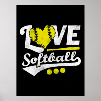 Affiche Love Softball pour filles Ados, Femmes mignonnes s