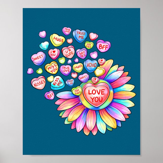 Affiche Love Sunflower Hearts Candy Valentines Day Womens  (Devant)