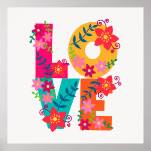 Affiche LOVE typographie clipart, design floral