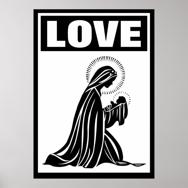 AFFICHE LOVE VIRGIN MARY BABY JESUS NATIVITÉ CATHOLIQUE (Devant)