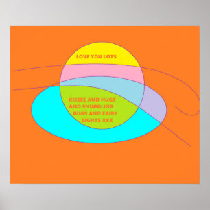 Affiche Love you lots message sur le design orange et bleu