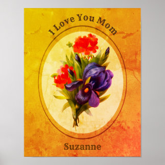 Affiche Love You Maman Personnalisé Iris Flower Bouquet
