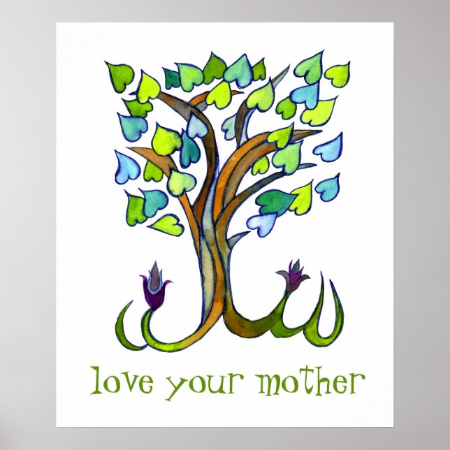 Affiche LOVE YOUR MOTHER save trees earth heart art (Devant)