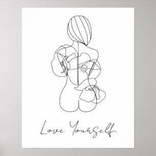 Affiche Love Yourself Line Art Texte personnalisé