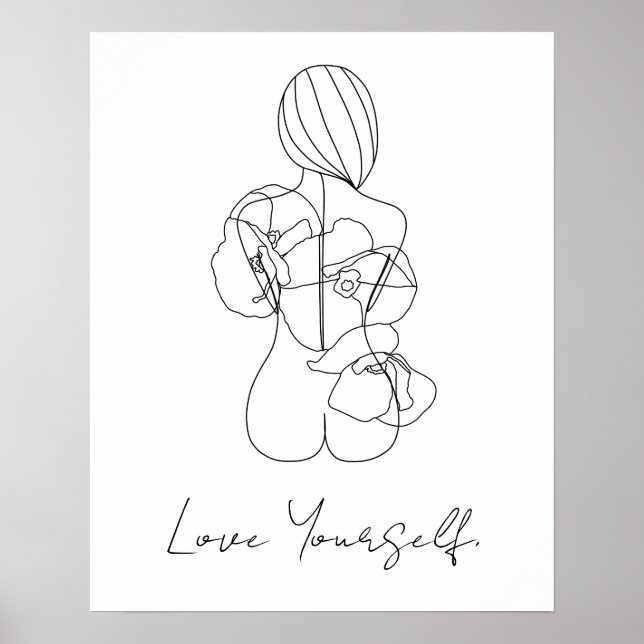Affiche Love Yourself Line Art Texte personnalisé (Devant)