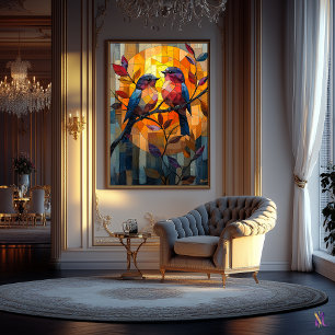 Affiche Lovebirds au coucher du soleil de verre