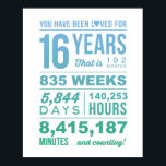 Affiche Loved 16 Years - 16th Birthday Party, fichier numé<br><div class="desc">Vous avez été aimé 16 ans Poster rose pour un 16e anniversaire Célébrez son 16e anniversaire avec cette affiche numérique audacieuse et élégante "Vous avez été aimée 16 ans", conçue dans un dégradé bleu lisse. Parfait pour ajouter une touche significative à sa célébration d'anniversaire, ce design fait une grande décoration...</div>