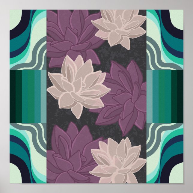 Affiche Lovely Lotus Flowers - Lotus pourpre et Lotus rose (Devant)